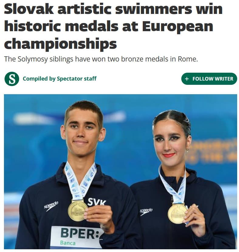 Slovak artistic swimmers win historic medals at European Championships